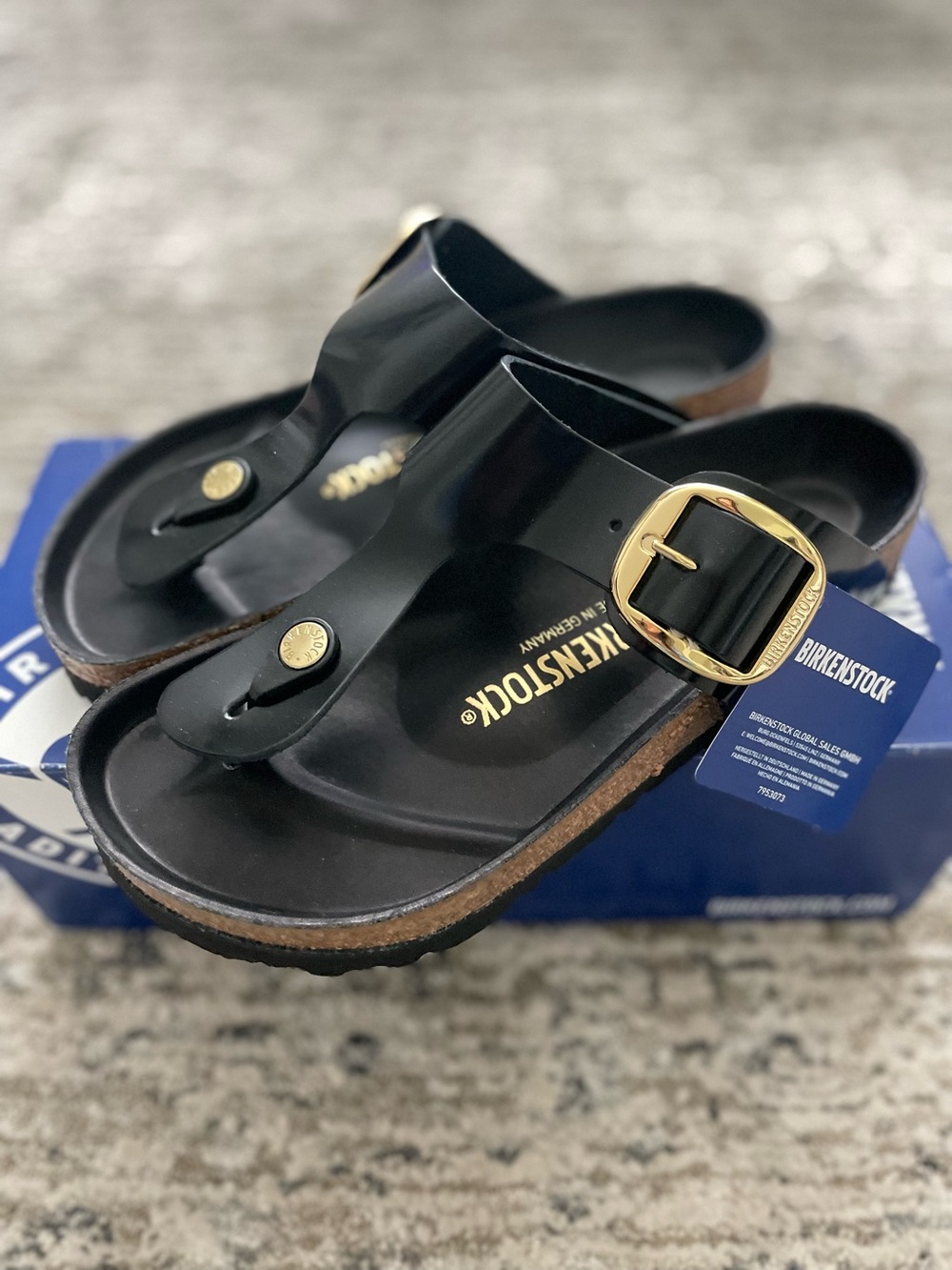 Birkenstock Gizeh Big Buckle Sandals Size 7.5 Regular Width Black High Shine 38 - Picture 3 of 6